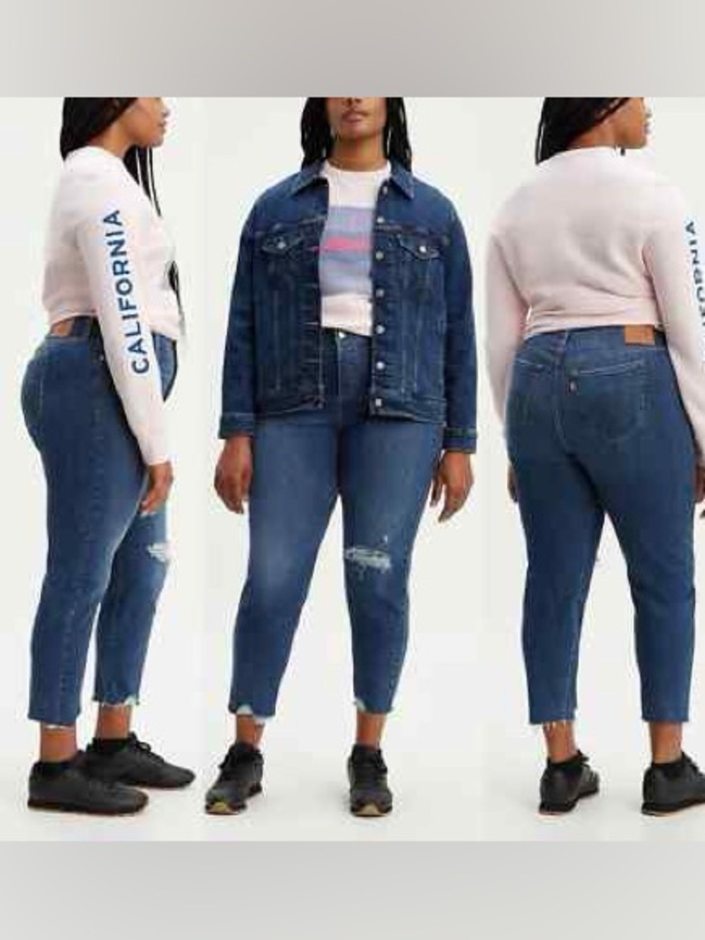 Levi's Women's Premium Wedge Fit Jeans in Medium Blue Wash with Distressed Knee